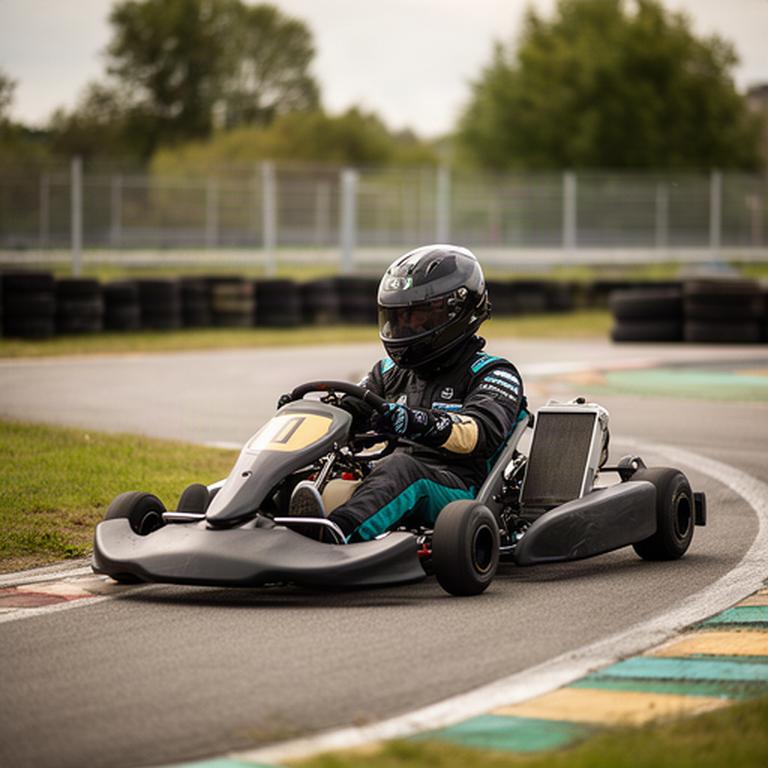 Beginnende coureur in een kart tijdens een begeleide les op een compact buitenkartcircuit